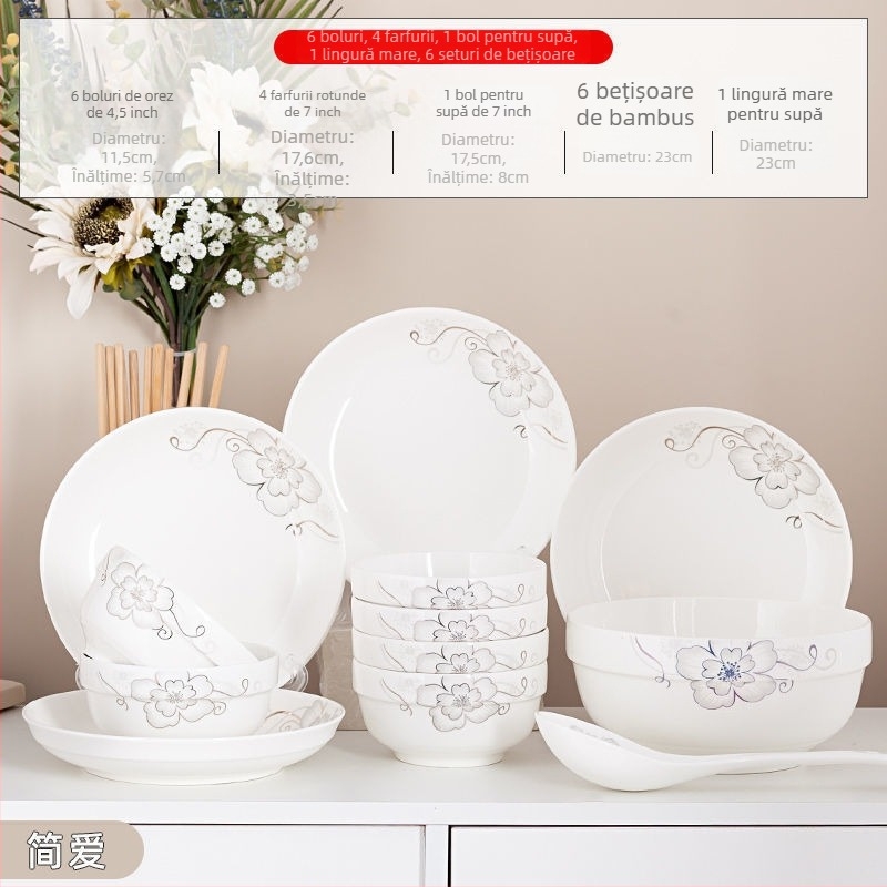 Set de veselă ceramică din porțelan cu os nou, stil simplu, stil chinezesc nou, pentru adulți, include boluri, boluri pentru orez și bețișoare