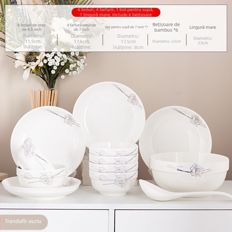 Set de veselă ceramică din porțelan cu os nou, stil simplu, stil chinezesc nou, pentru adulți, include boluri, boluri pentru orez și bețișoare