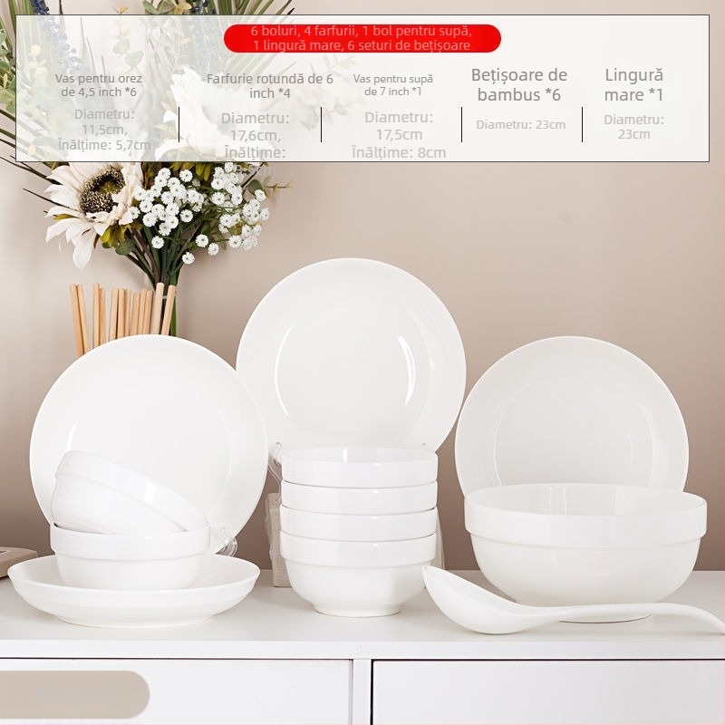 Set de veselă ceramică din porțelan cu os nou, stil simplu, stil chinezesc nou, pentru adulți, include boluri, boluri pentru orez și bețișoare