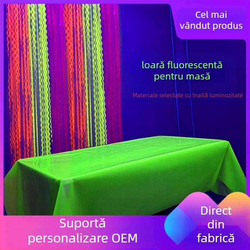 Față de masă fluorescentă Disco Cedar – PET + folie de aluminiu, decor de petrecere luminos, decor pentru amenajarea spațiului