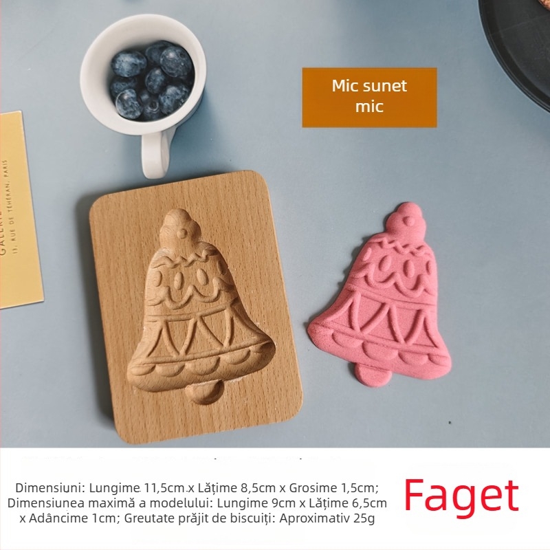 Formă pentru biscuiți și chifle – formă neregulată, lemn solid, model cu personaje de Crăciun