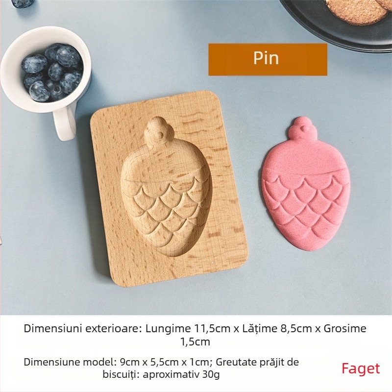 Formă pentru biscuiți și chifle – formă neregulată, lemn solid, model cu personaje de Crăciun