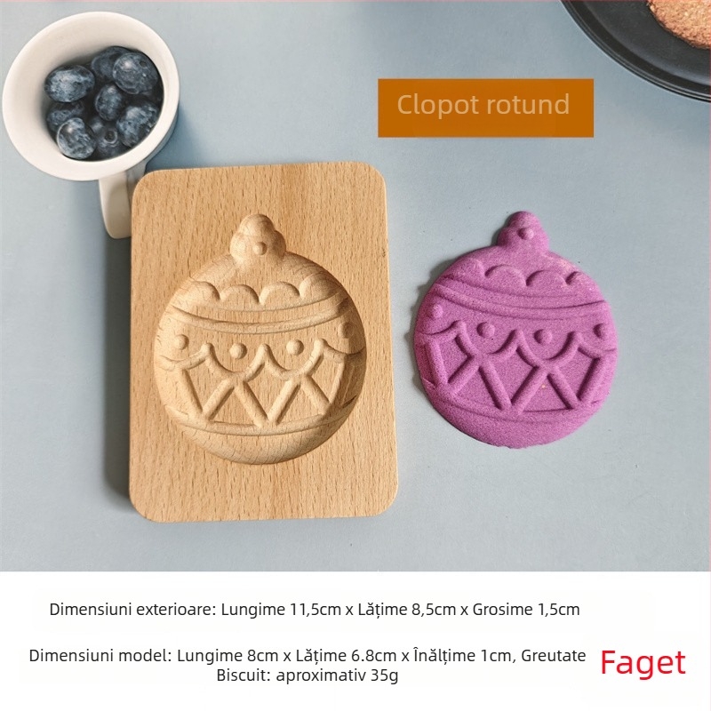 Formă pentru biscuiți și chifle – formă neregulată, lemn solid, model cu personaje de Crăciun