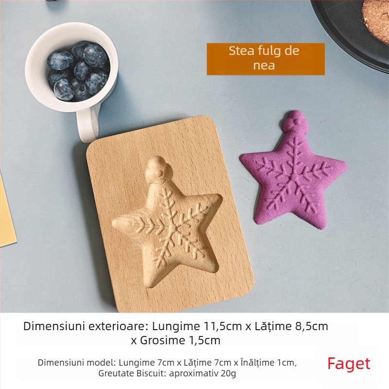 Formă pentru biscuiți și chifle – formă neregulată, lemn solid, model cu personaje de Crăciun