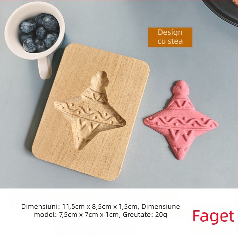 Formă pentru biscuiți și chifle – formă neregulată, lemn solid, model cu personaje de Crăciun
