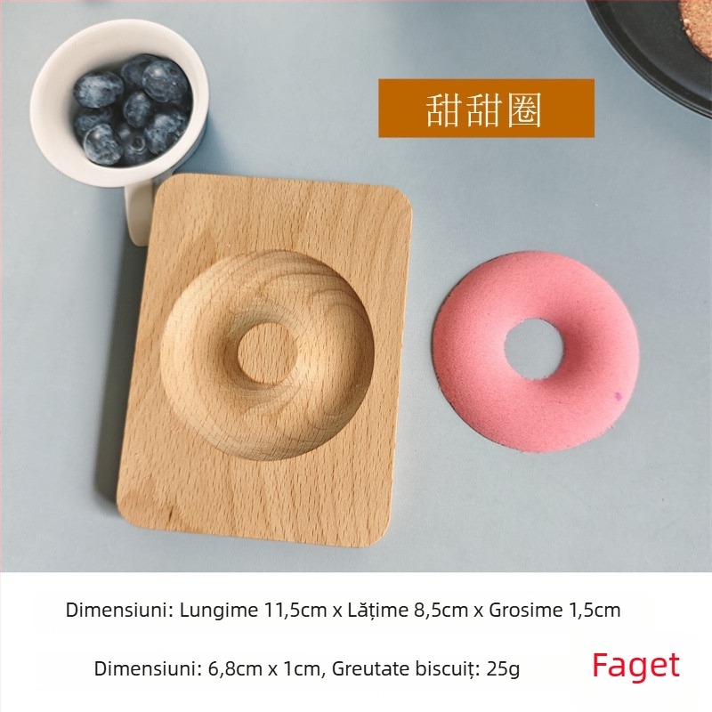 Formă pentru biscuiți și chifle – formă neregulată, lemn solid, model cu personaje de Crăciun