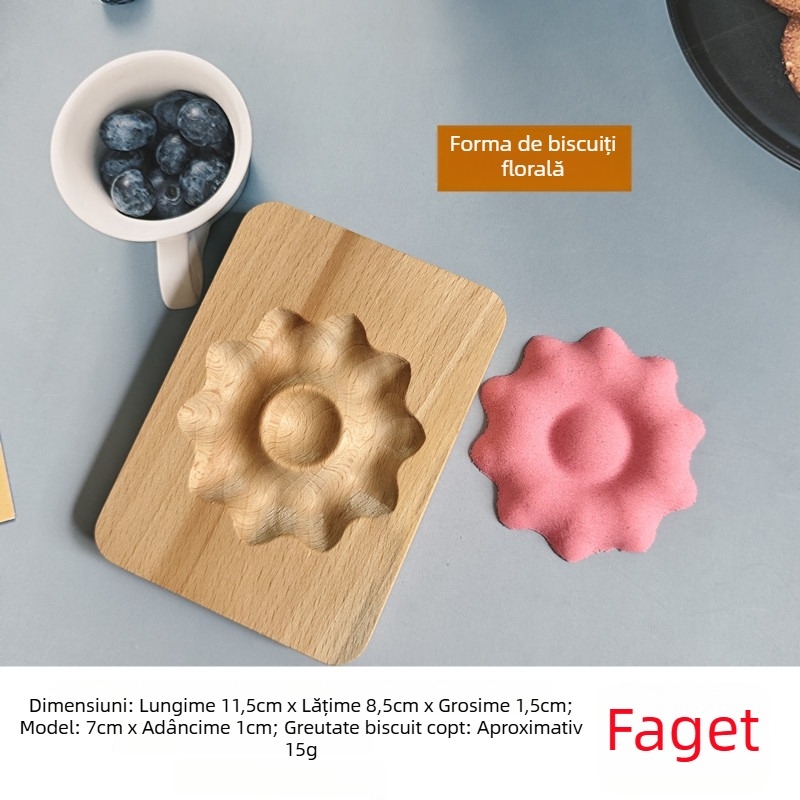 Formă pentru biscuiți și chifle – formă neregulată, lemn solid, model cu personaje de Crăciun