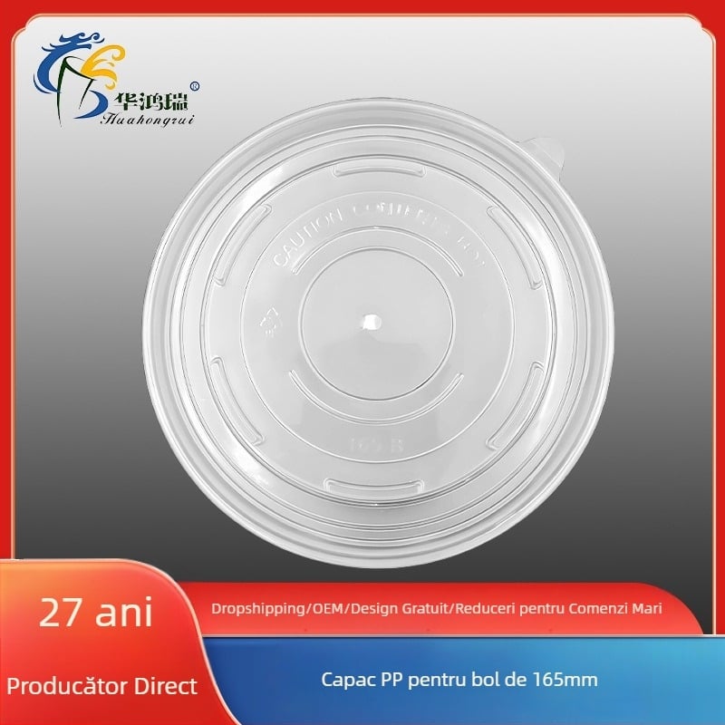 Capac de unică folosință, rotund,transparent, PP, diametru 165 mm, gros, etanș, pentru conservare, capac din plastic pentru bol de salată