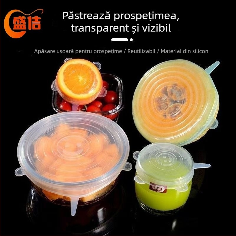 Set de 6 capace din silicon pentru alimente, rezistente la praf și scurgeri, stil simplu, cod produs A1700
