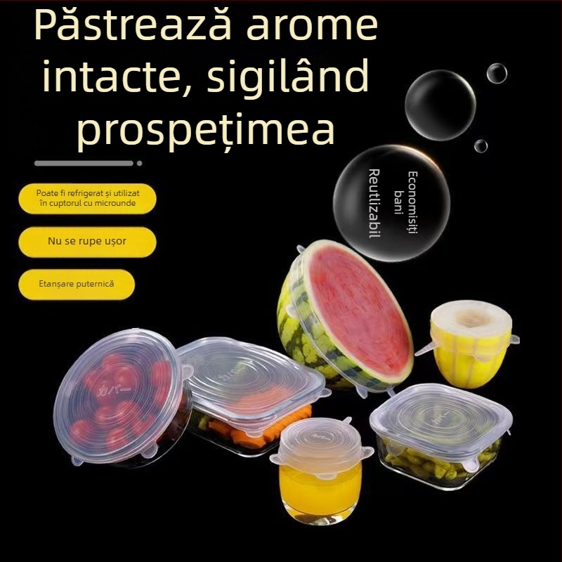 Set de 6 capace din silicon pentru alimente, rezistente la praf și scurgeri, stil simplu, cod produs A1700