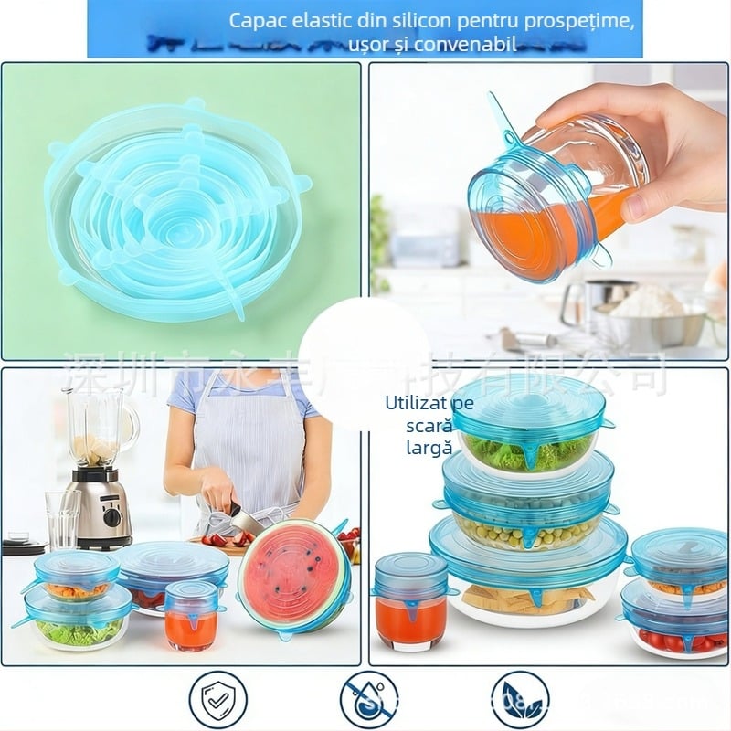 Capace din silicon multifuncționale pentru boluri – capace elastice pentru frigider