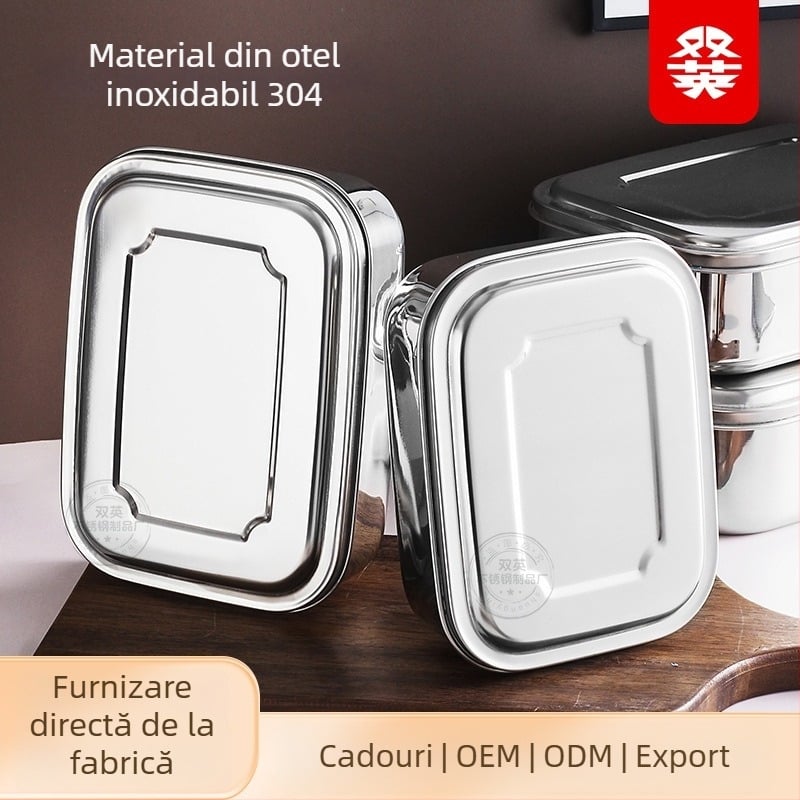 Cutie de prânz din oțel inoxidabil 304, dreptunghiulară, cu trei compartimente, capacitate mare, stil japonez bento cu separatoare