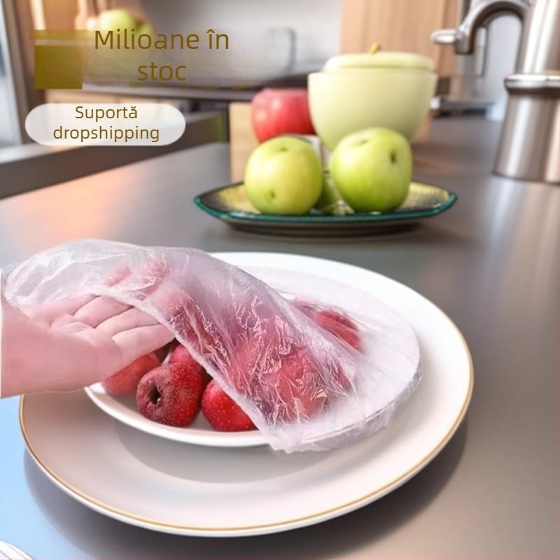 Acoperire din folie plastică alimentară, grosime mare, de unică folosință, protecție împotriva prafului pentru farfurii și vase în frigider