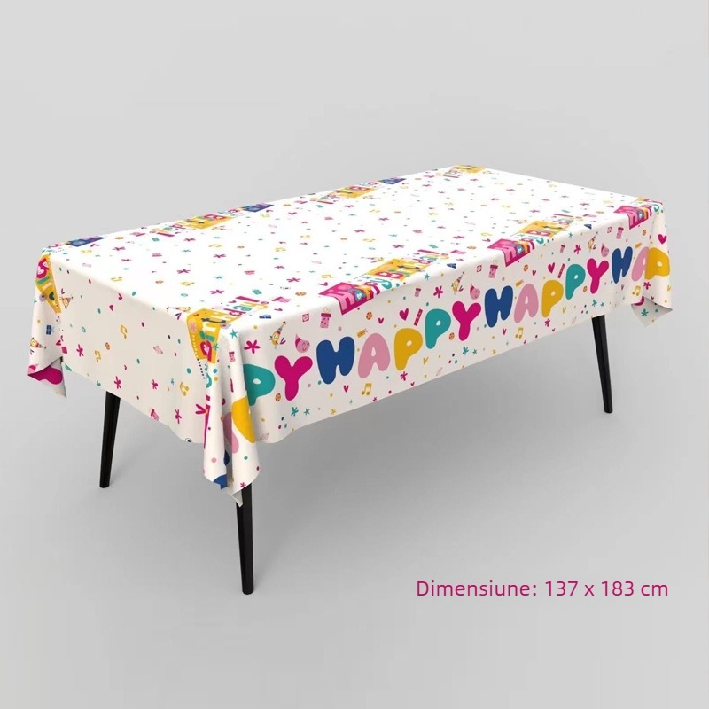 Față de masă din plastic, de unică folosință, pentru zile de naștere – decor pentru petrecere și aranjare a spațiului