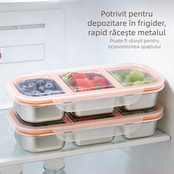 Cutie pentru prânz din oțel inoxidabil, cu capac și trei compartimente
