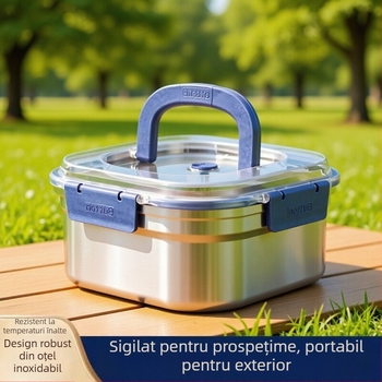 Oțel inoxidabil îngroșat, recipient alimentar etanș cu capac, cutie pentru prânz cu capacitate mare, cutie portabilă de depozitare a alimentelor