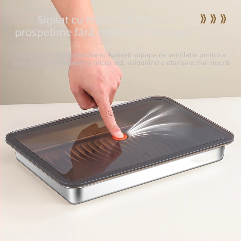 Tavă de congelare din oțel inoxidabil pentru găluște/dumplings, nemagnetică, dreptunghiulară, 2.1–3 L, compatibil cu microunde, cutie de păstrare prospețimii