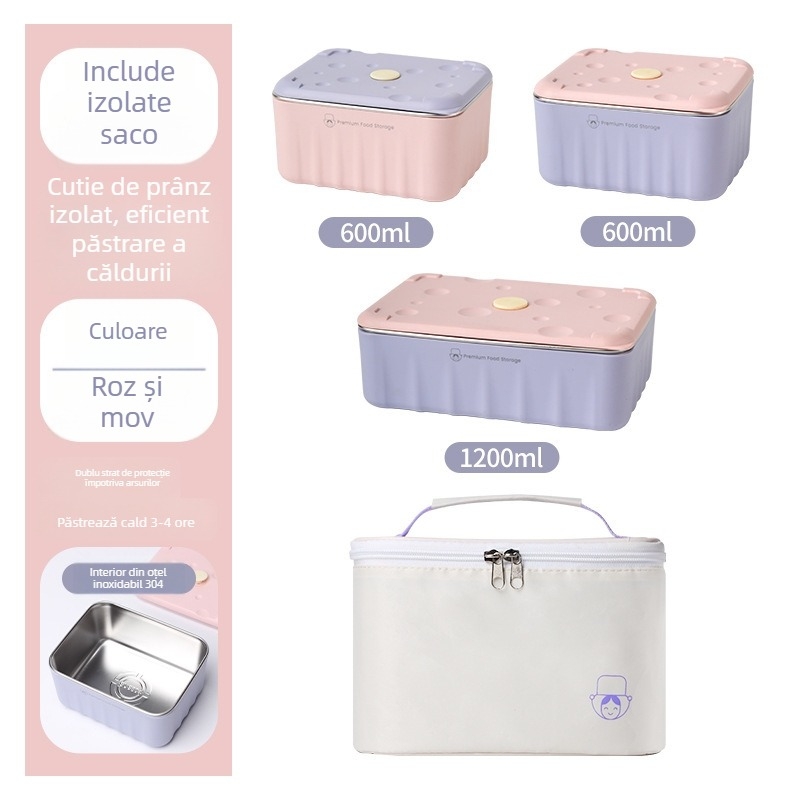 Cutie prânz din oțel inoxidabil 304, compatibilă cu microunde, dreptunghiulară, pentru elevi, brand Great beauty
