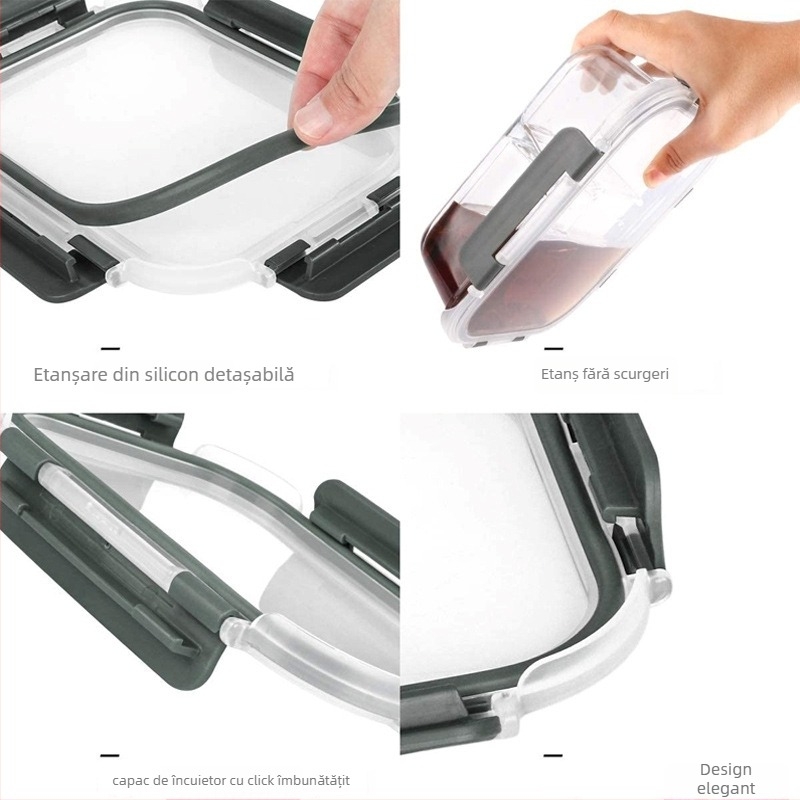 Cutie de prânz cu capac snap-on, din sticlă borosilikat de înaltă calitate, rezistentă la microunde, cu separator, capacitate 410–1000 ml
