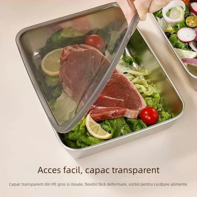 Cutie de prânz din oțel inoxidabil alimentar, dreptunghiulară, cu capac etanș, păstrează mâncarea proaspătă
