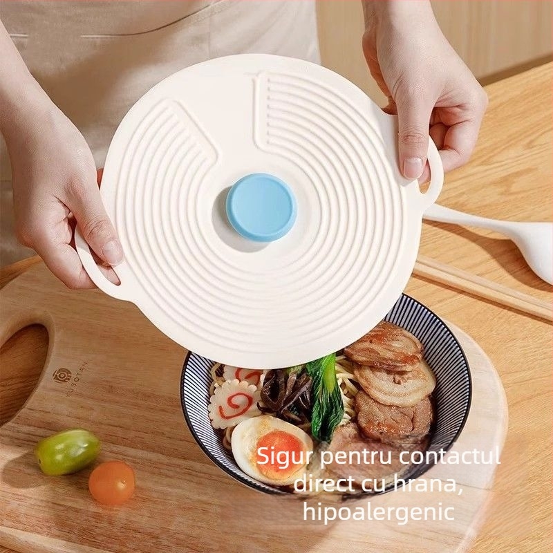 Capac din silicon pentru boluri, oale, farfurii și cești — etanș, de calitate alimentară, compatibil cu microundele, anti-stropire