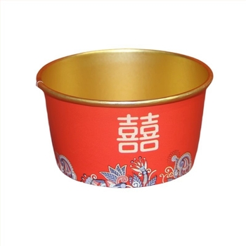 Vas de unică folosință din hârtie pentru nuntă – formă circulară, grosime 0,2 cm, capacitate 410 ml, model cu caracter Xi, stil chinezesc nou