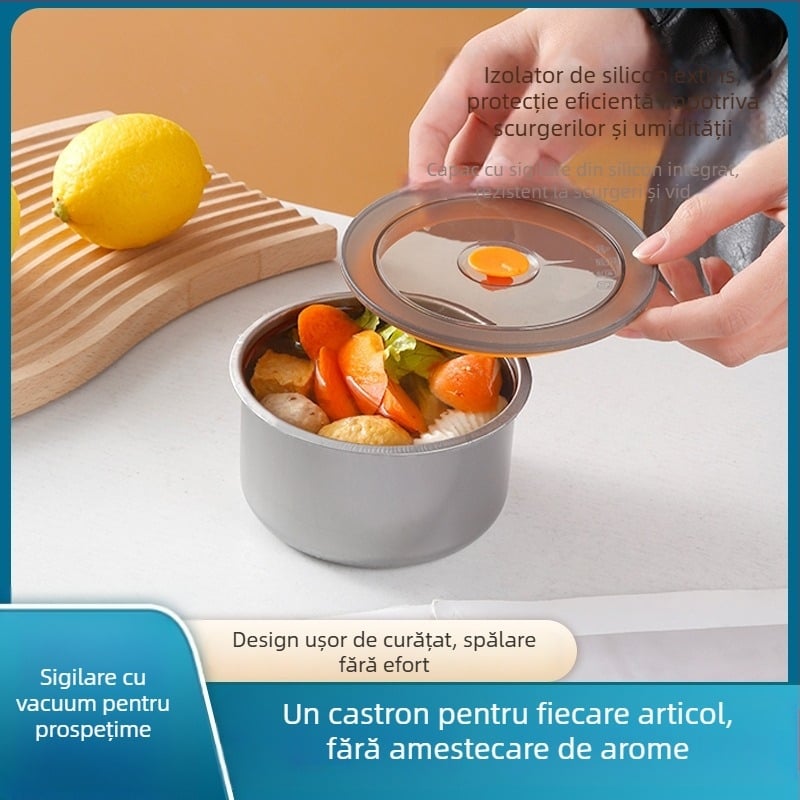 Cutie rotundă de prânz din oțel inoxidabil 304, cu capac, compatibilă cu cuptorul cu microunde, cu un singur strat, menține hrana proaspătă
