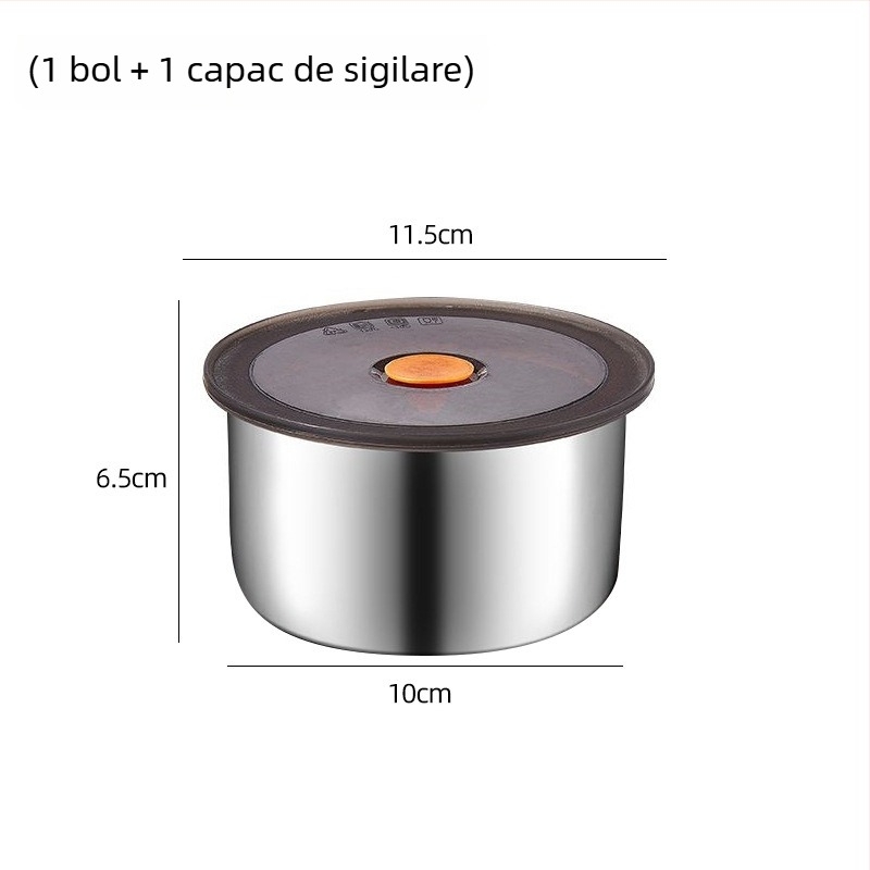 Cutie rotundă de prânz din oțel inoxidabil 304, cu capac, compatibilă cu cuptorul cu microunde, cu un singur strat, menține hrana proaspătă