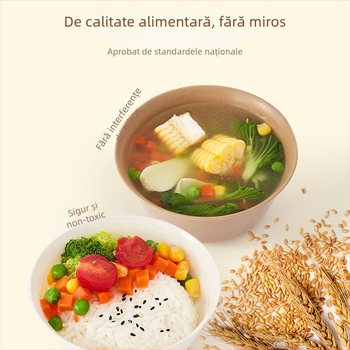 Set de tacâmuri de masă de unică folosință din coajă de orez – trei piese: boluri, bețișoare și farfurioare; non-degradabil; personalizare disponibilă