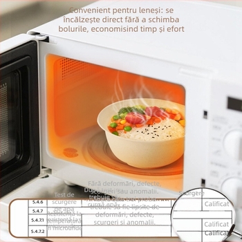 Set de tacâmuri de masă de unică folosință din coajă de orez – trei piese: boluri, bețișoare și farfurioare; non-degradabil; personalizare disponibilă