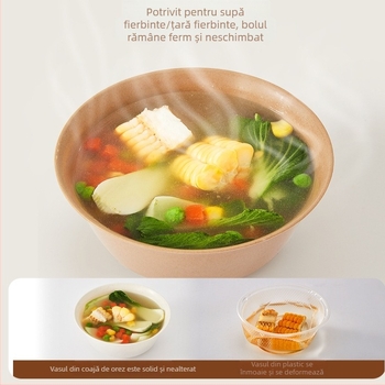 Set de tacâmuri de masă de unică folosință din coajă de orez – trei piese: boluri, bețișoare și farfurioare; non-degradabil; personalizare disponibilă