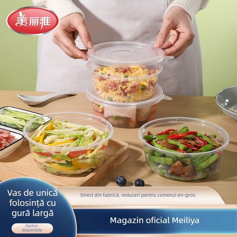 Beautiful and Elegant cutie de prânz circulară din PP, cu capac, pentru camping, compatibilă cu cuptorul cu microunde