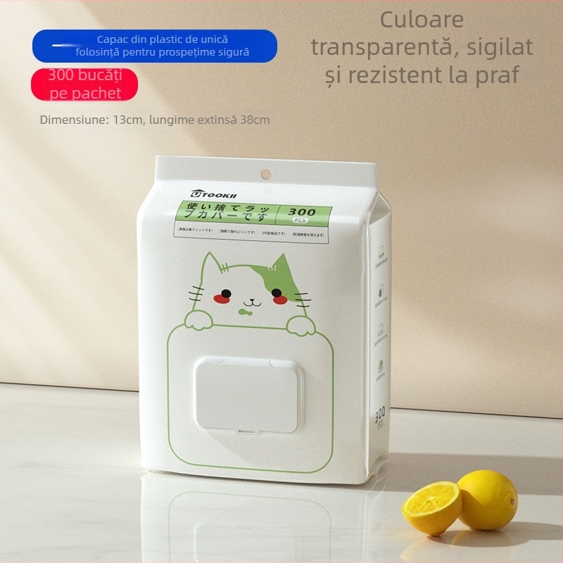 Cap din plastic pentru folie alimentară, tip glisant, multifuncțional, de calitate alimentară, pentru boluri și farfurii, protecție împotriva prafului, pungă de conservare