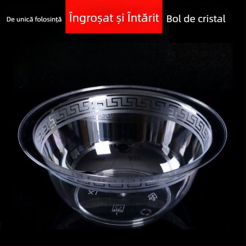 Vas transparent de unică folosință, gros, pentru supe, deserturi și fructe, de calitate alimentară