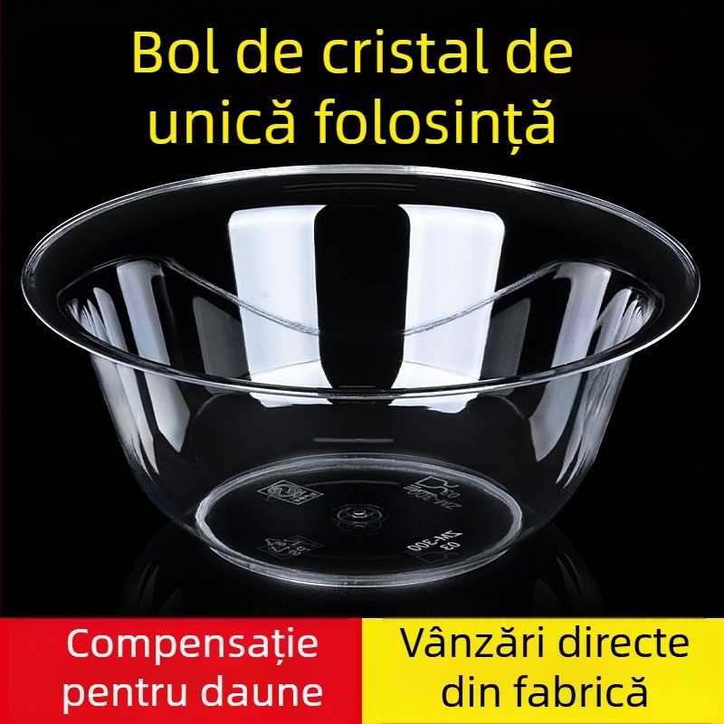 Vas transparent de unică folosință, gros, pentru supe, deserturi și fructe, de calitate alimentară