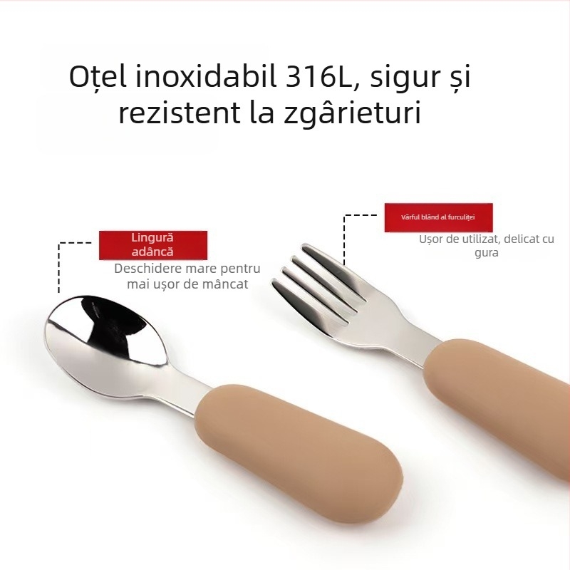 Set de masă pentru copii din oțel inoxidabil cu farfurie cu trei compartimente, bază ventuză, bol cu două mâneri și tacâmuri (furculiță și lingură); oțel inoxidabil 304; potrivit de la 6 luni; set de 4 bucăți