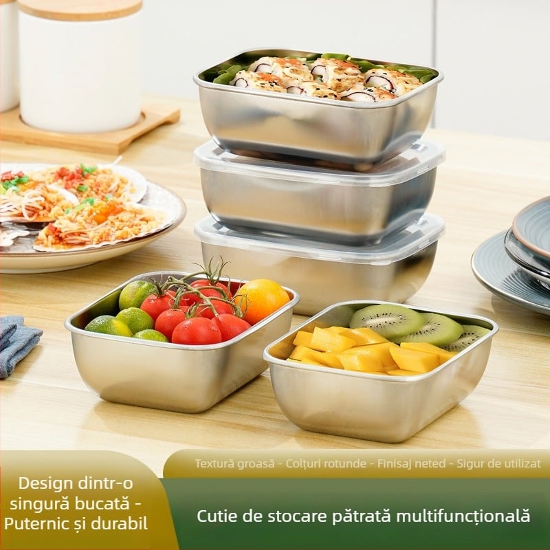 Cutie de prânz din oțel inoxidabil, dreptunghiulară, capac, 501–800 ml, de calitate alimentară, etanșă, compatibilă cu cuptorul cu microunde