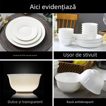 Bol pentru orez din porțelan cu os, rotund, stil modern minimalist, glazură monocromă, rezistent la microunde