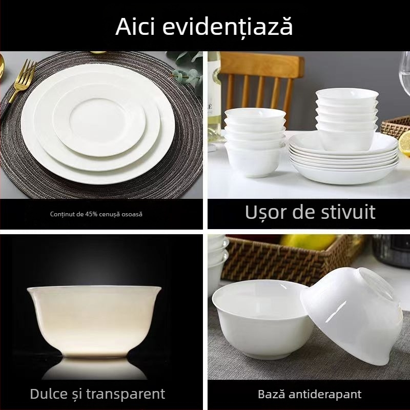 Bol pentru orez din porțelan cu os, rotund, stil modern minimalist, glazură monocromă, rezistent la microunde