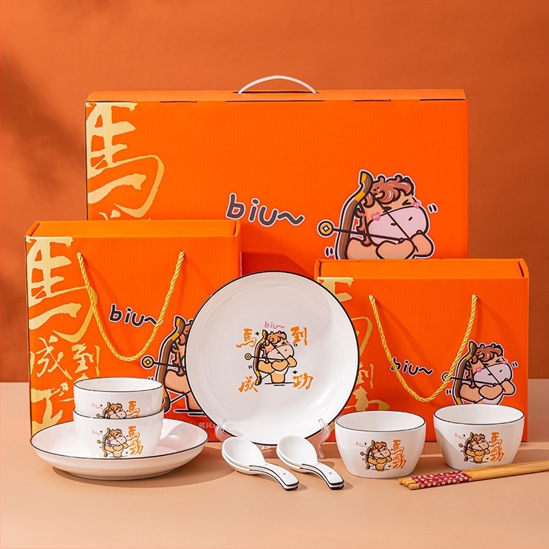 Set de boluri ceramice cu temă de cai și design desen animat; capacitate 200 ml; 40 de seturi în ambalaj; stil proaspăt și drăguț; cadou ideal pentru deschideri și suveniruri.