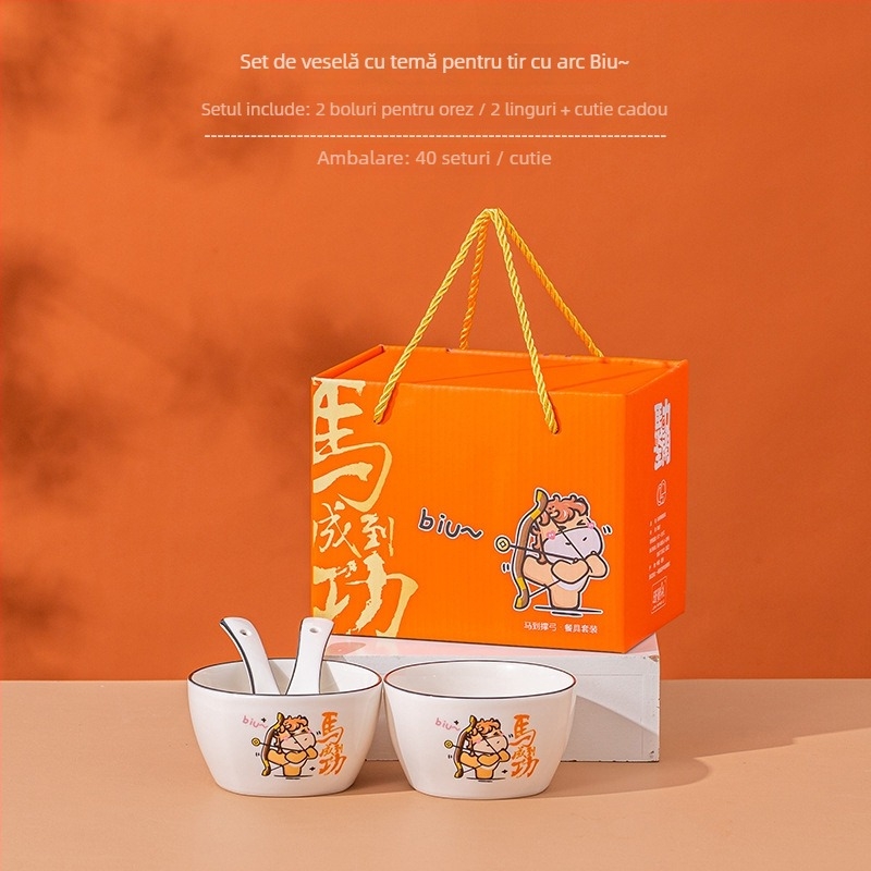 Set de boluri ceramice cu temă de cai și design desen animat; capacitate 200 ml; 40 de seturi în ambalaj; stil proaspăt și drăguț; cadou ideal pentru deschideri și suveniruri.