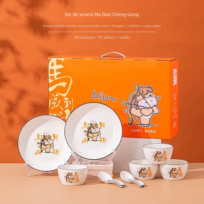 Set de boluri ceramice cu temă de cai și design desen animat; capacitate 200 ml; 40 de seturi în ambalaj; stil proaspăt și drăguț; cadou ideal pentru deschideri și suveniruri.