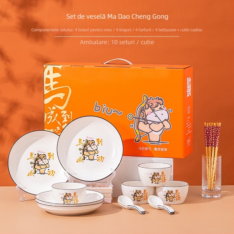 Set de boluri ceramice cu temă de cai și design desen animat; capacitate 200 ml; 40 de seturi în ambalaj; stil proaspăt și drăguț; cadou ideal pentru deschideri și suveniruri.