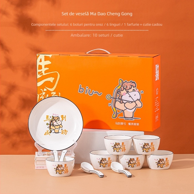 Set de boluri ceramice cu temă de cai și design desen animat; capacitate 200 ml; 40 de seturi în ambalaj; stil proaspăt și drăguț; cadou ideal pentru deschideri și suveniruri.