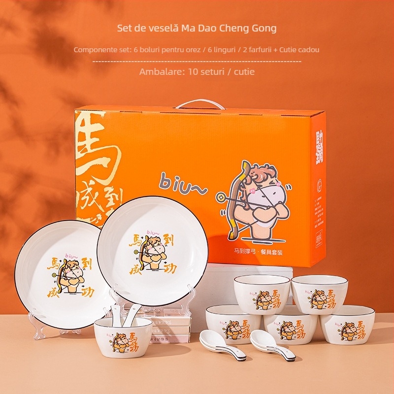 Set de boluri ceramice cu temă de cai și design desen animat; capacitate 200 ml; 40 de seturi în ambalaj; stil proaspăt și drăguț; cadou ideal pentru deschideri și suveniruri.