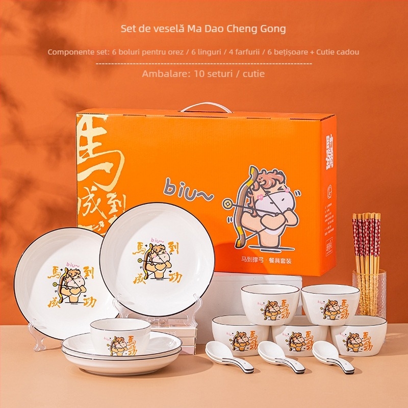 Set de boluri ceramice cu temă de cai și design desen animat; capacitate 200 ml; 40 de seturi în ambalaj; stil proaspăt și drăguț; cadou ideal pentru deschideri și suveniruri.