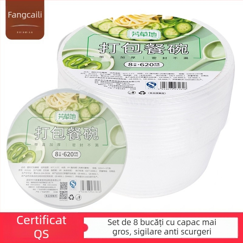 Vas de unică folosință cu capac, întărit, PP, 8 bucată în pachet, biodegradabil, nu este potrivit pentru cuptorul cu microunde, stil minimalist