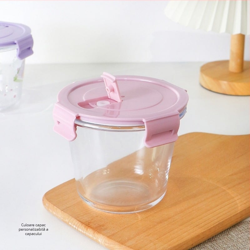 Castron de conservare din sticlă borosilicat, 501–800 ml, izolat, compatibil cu microunde, cu capac, rotund și pătrat