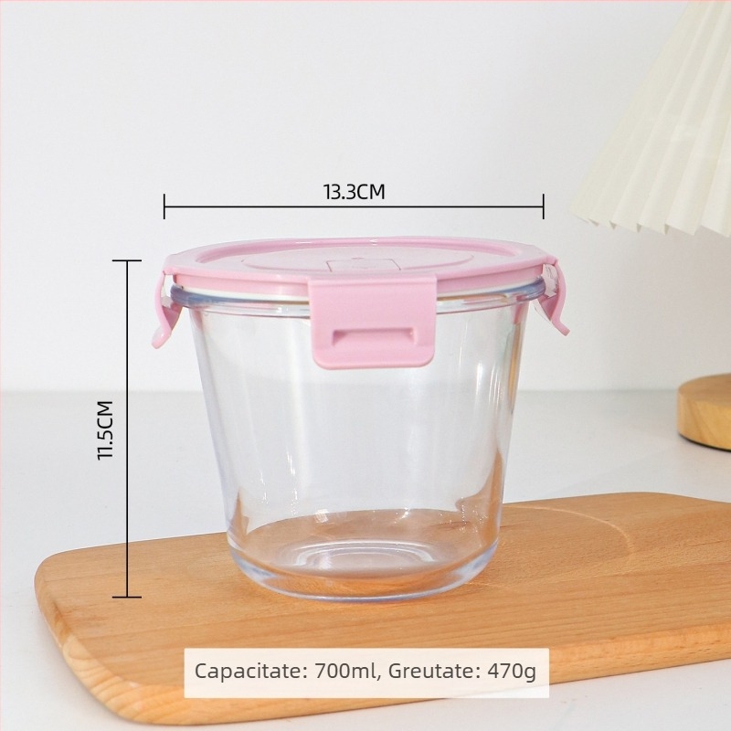Castron de conservare din sticlă borosilicat, 501–800 ml, izolat, compatibil cu microunde, cu capac, rotund și pătrat