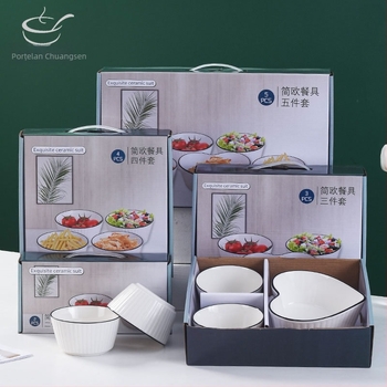 Set ceramic de masă antiaderent cu boluri, capacitate 300 ml, realizat manual, disponibil în seturi de 2–5 piese